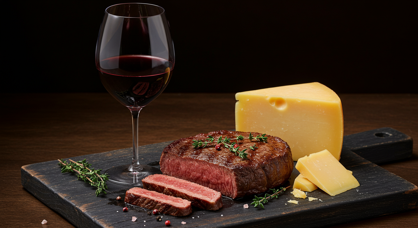 赤ワインとステーキとチーズ